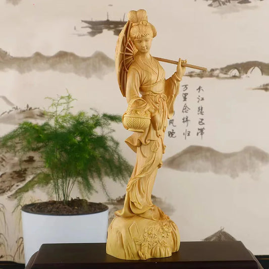 Solid Wood Jiangnan beauty Characters Statue ，Chinese beauty Art  Home living room, room decoration statue Free Delivery
