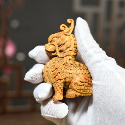 Solid Wood Kirin Statuette，Mascot Chinese Characteristic Figurines Ornaments ，Living Room Room Feng Shui Statue  Special Offer