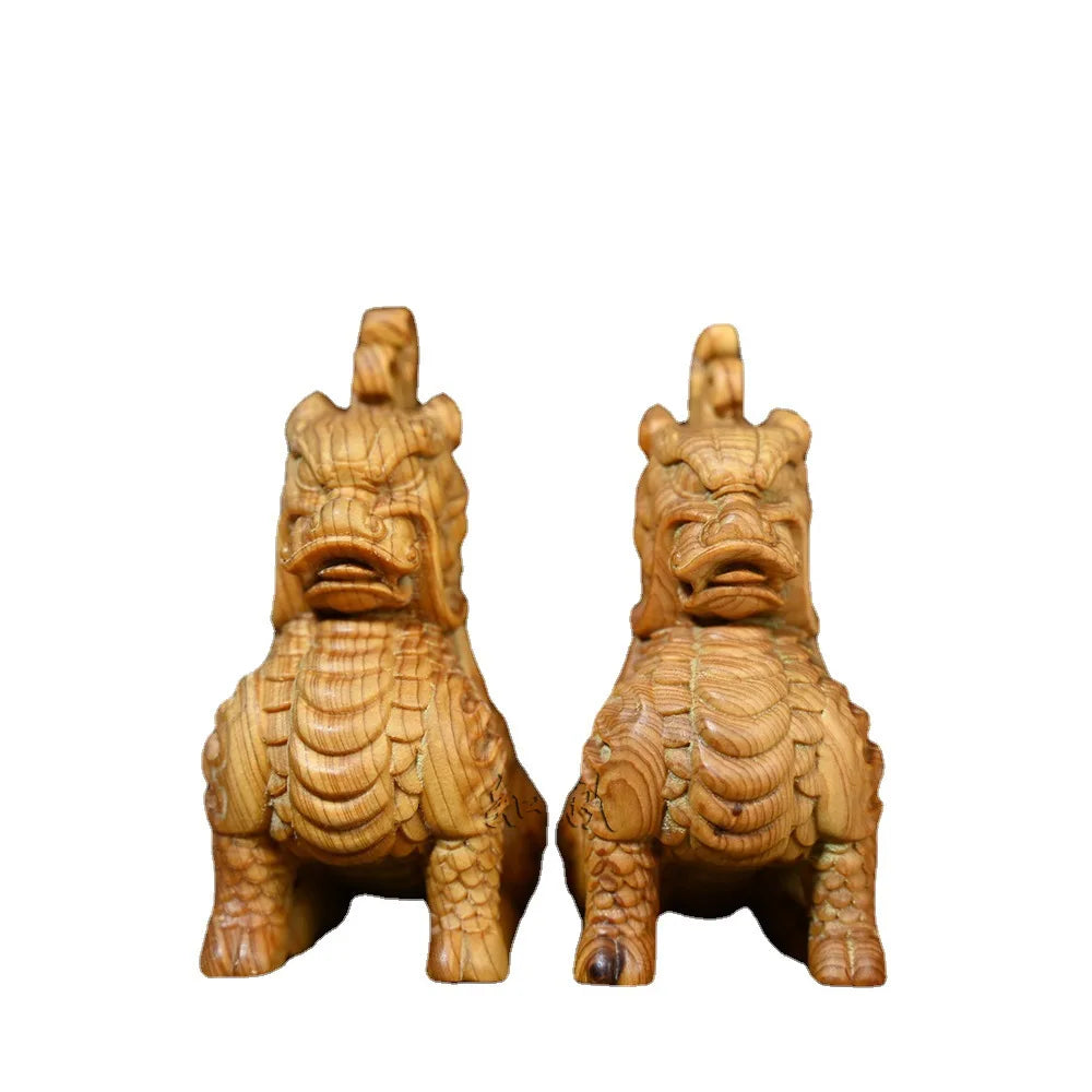 Solid Wood Kirin Statuette，Mascot Chinese Characteristic Figurines Ornaments ，Living Room Room Feng Shui Statue  Special Offer