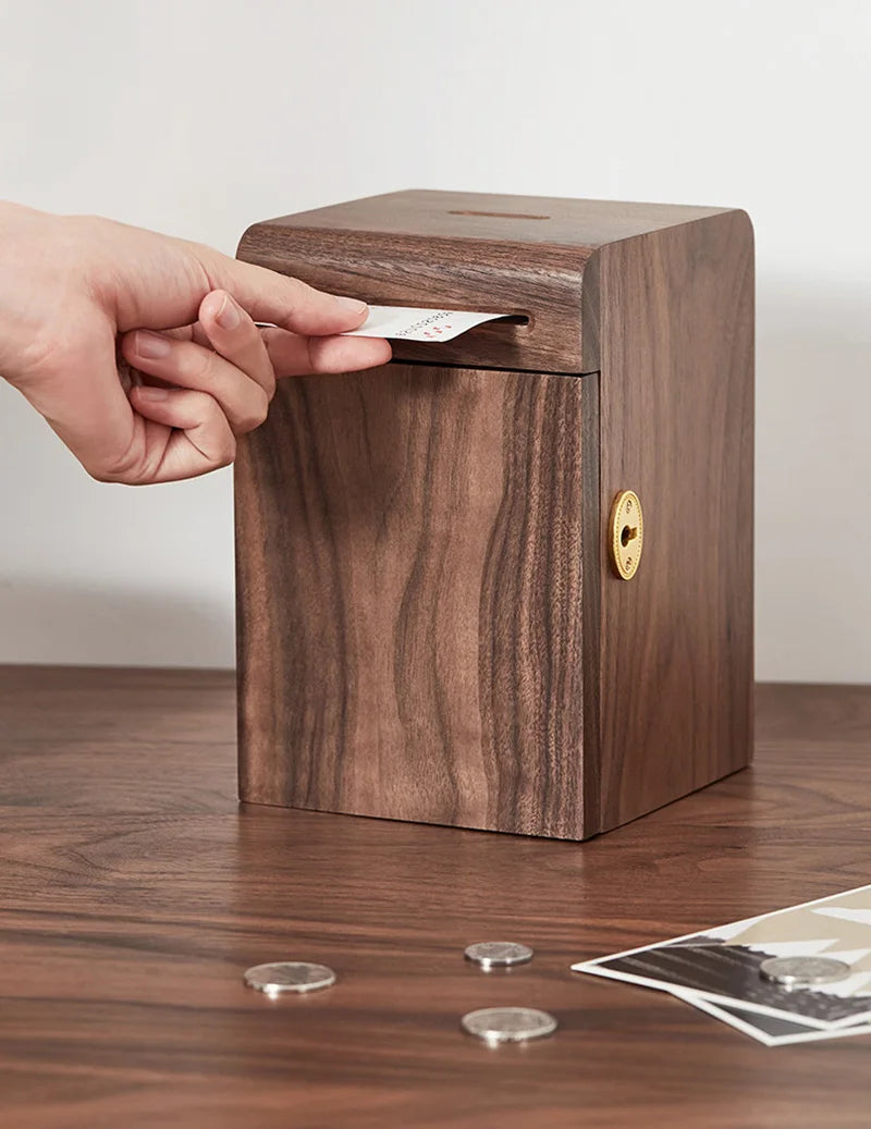 Solid Wood Piggy Bank Thickened Money-Saving Box With Lock  High Quality Durable Coins, Banknotes Decorative Cash Box