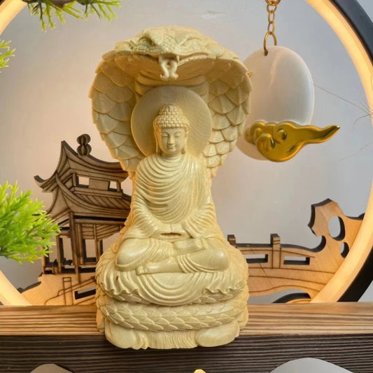 Solid Wood Sakyamuni Python Tathagata Statue-  Statue Solid Wood Carving  Creative Home Decor Feng Shui Buddha statue 12cm