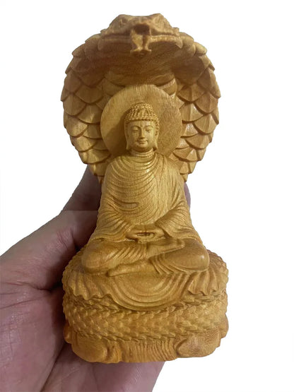 Solid Wood Sakyamuni Python Tathagata Statue-  Statue Solid Wood Carving  Creative Home Decor Feng Shui Buddha statue 12cm