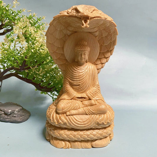 Solid Wood Sakyamuni Python Tathagata Statue-  Statue Solid Wood Carving  Creative Home Decor Feng Shui Buddha statue 12cm