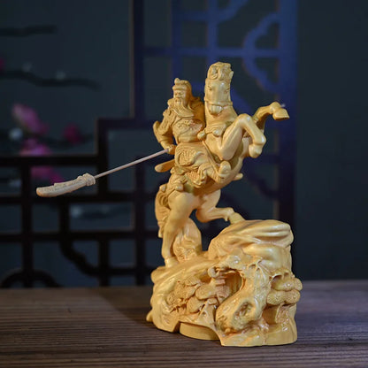 Solid Wood Three Kingdoms Guan Gong Statue A Chinese Historical Figure Riding A Horse Guan Gong Home God of Wealth Ornament