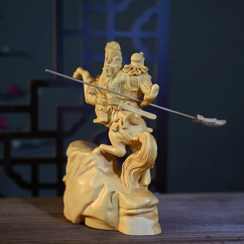 Solid Wood Three Kingdoms Guan Gong Statue A Chinese Historical Figure Riding A Horse Guan Gong Home God of Wealth Ornament