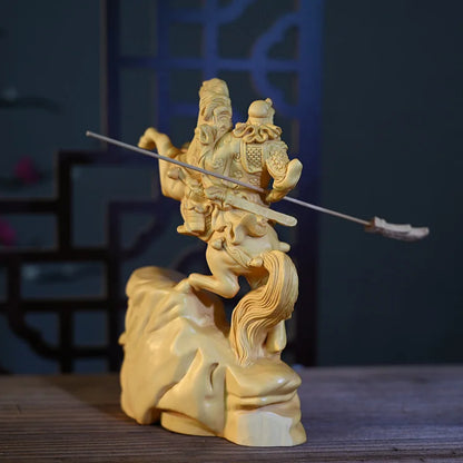 Solid Wood Three Kingdoms Guan Gong Statue A Chinese Historical Figure Riding A Horse Guan Gong Home God of Wealth Ornament
