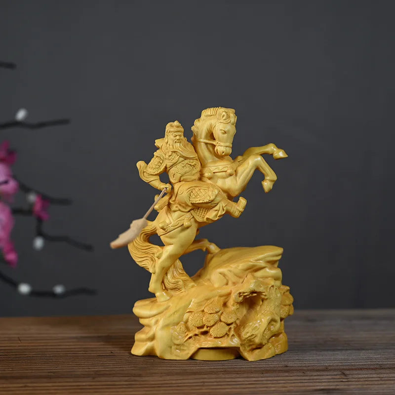 Solid Wood Three Kingdoms Guan Gong Statue A Chinese Historical Figure Riding A Horse Guan Gong Home God of Wealth Ornament