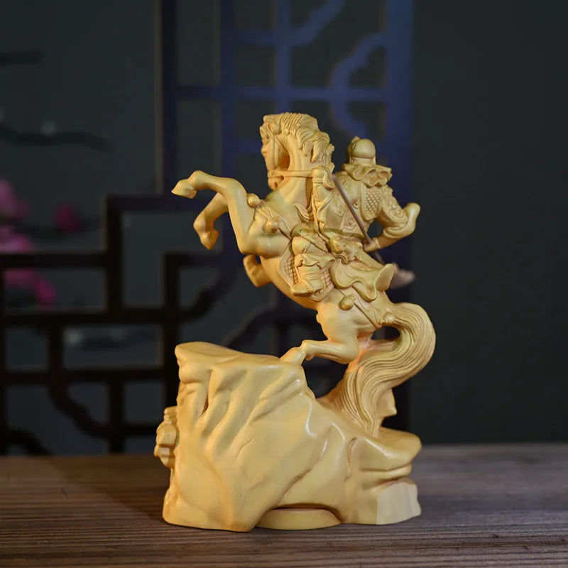 Solid Wood Three Kingdoms Guan Gong Statue A Chinese Historical Figure Riding A Horse Guan Gong Home God of Wealth Ornament