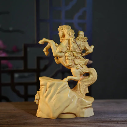 Solid Wood Three Kingdoms Guan Gong Statue A Chinese Historical Figure Riding A Horse Guan Gong Home God of Wealth Ornament