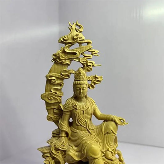 Solid Wood Water Moon Guanyin Statue，Finely Carved Chinese Buddha Statues，Modern Art Sculpture，Home Decoration Feng Shui Guanyin