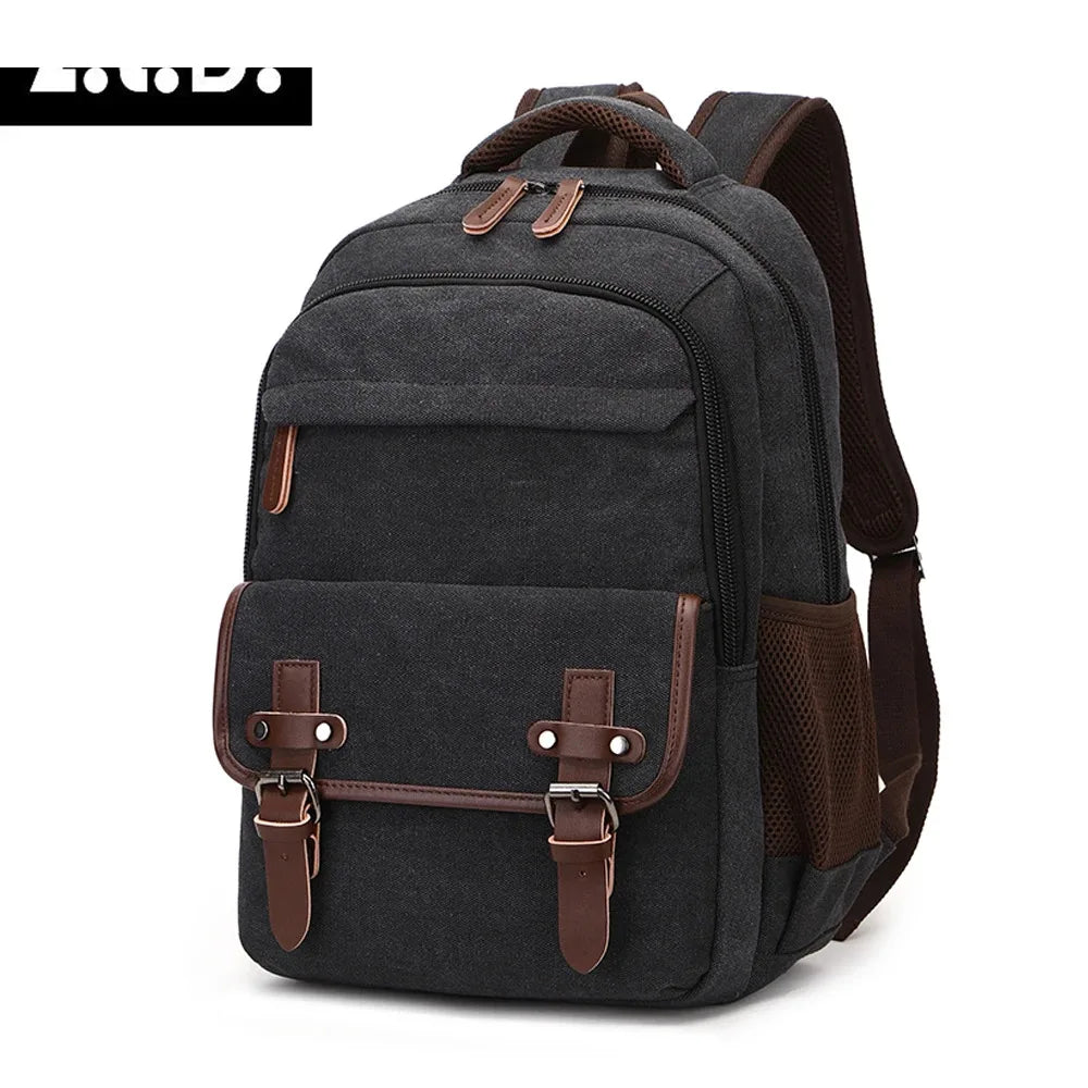 Solid color canvas scool bag school backpack high capacity laptop backpack oem