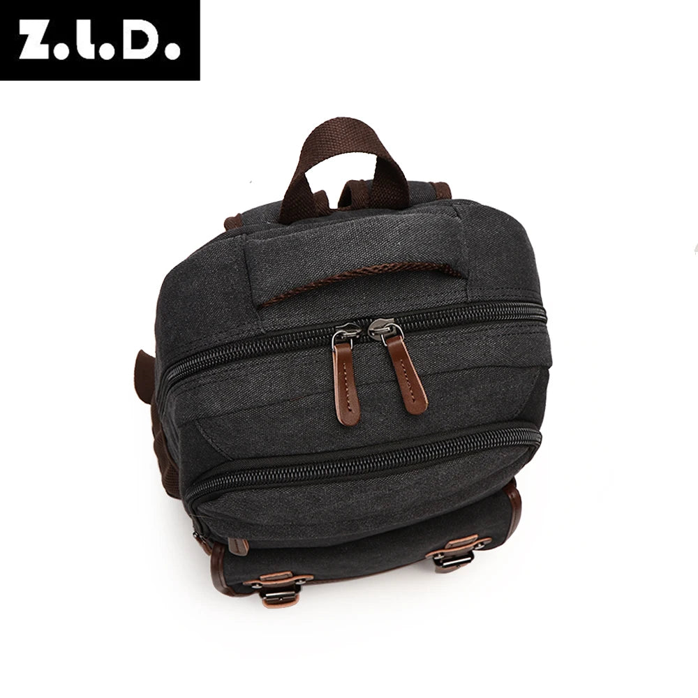 Solid color canvas scool bag school backpack high capacity laptop backpack oem
