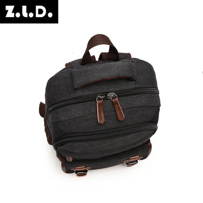 Solid color canvas scool bag school backpack high capacity laptop backpack oem