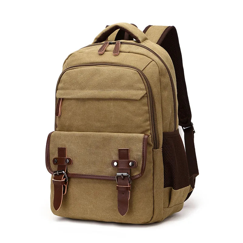 Solid color canvas scool bag school backpack high capacity laptop backpack oem