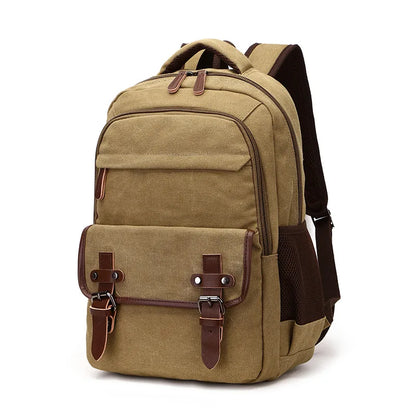 Solid color canvas scool bag school backpack high capacity laptop backpack oem