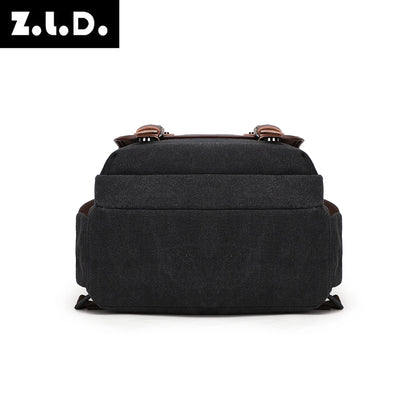 Solid color canvas scool bag school backpack high capacity laptop backpack oem