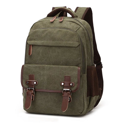 Solid color canvas scool bag school backpack high capacity laptop backpack oem