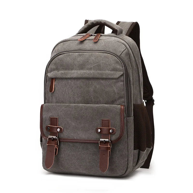 Solid color canvas scool bag school backpack high capacity laptop backpack oem