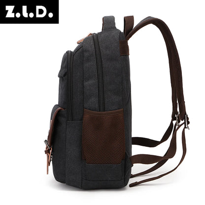 Solid color canvas scool bag school backpack high capacity laptop backpack oem
