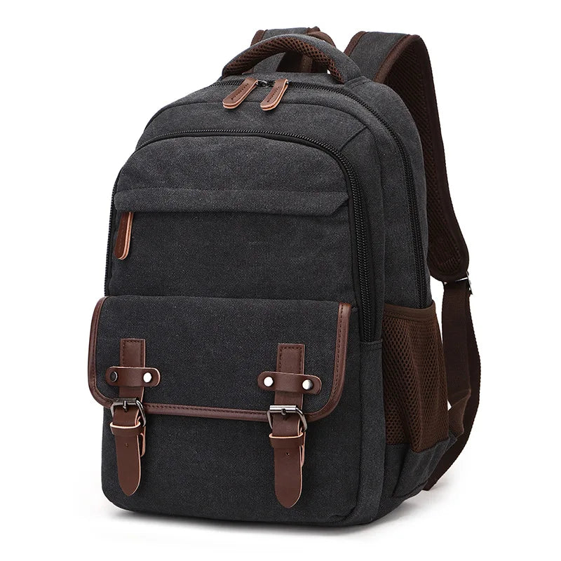 Solid color canvas scool bag school backpack high capacity laptop backpack oem