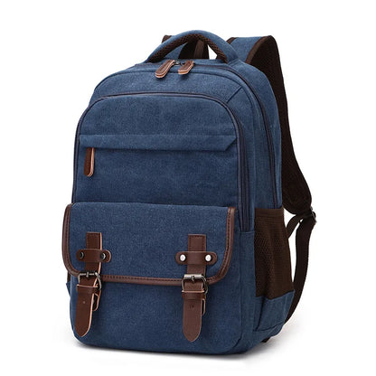 Solid color canvas scool bag school backpack high capacity laptop backpack oem