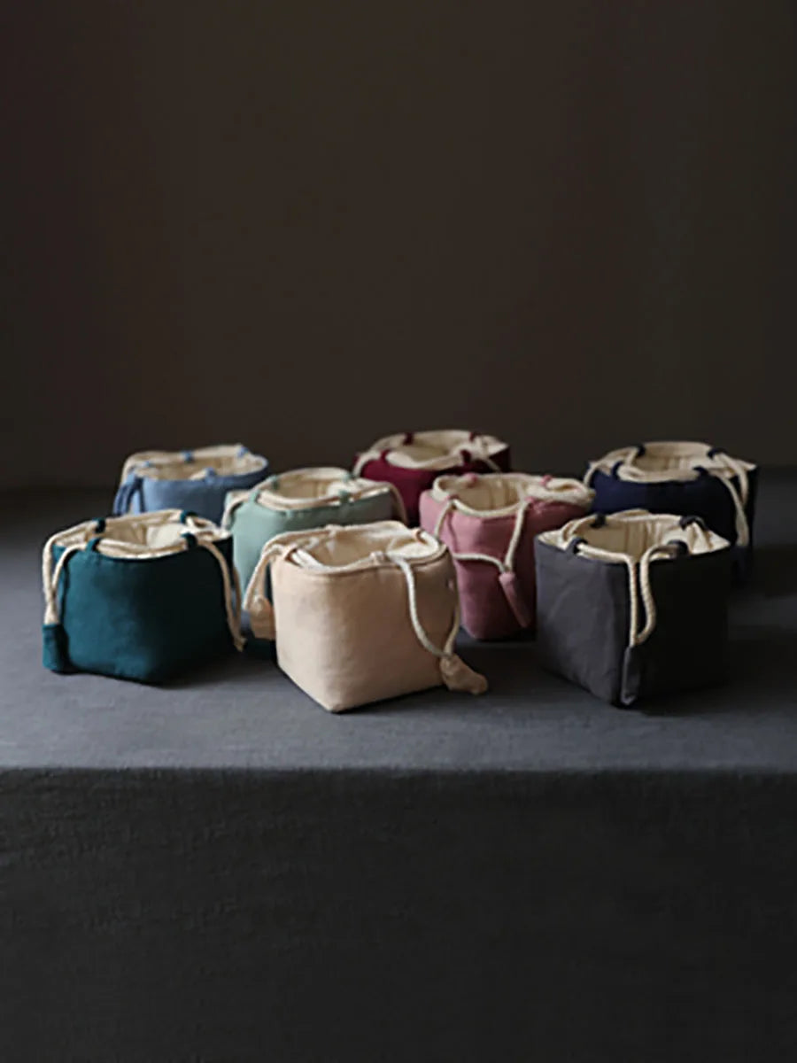 Solid color thickened cotton cloth holds travel bag, tea cup, tea set, tea pot cover