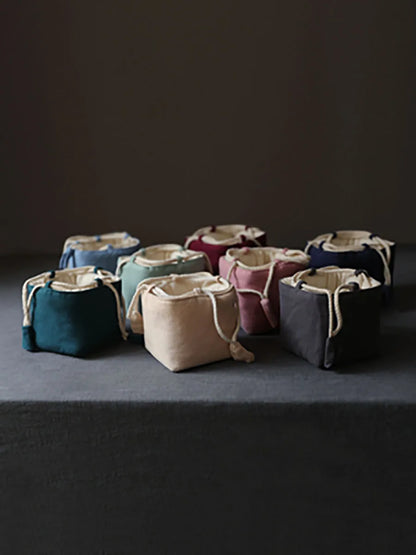 Solid color thickened cotton cloth holds travel bag, tea cup, tea set, tea pot cover