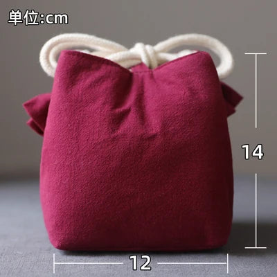 Solid color thickened cotton cloth holds travel bag, tea cup, tea set, tea pot cover