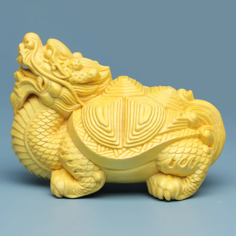 Solid wood Carving Mascot gossip dragon turtle Statue Wooden hand-carved Home Flower Pot Bedroom Decoration Ornaments