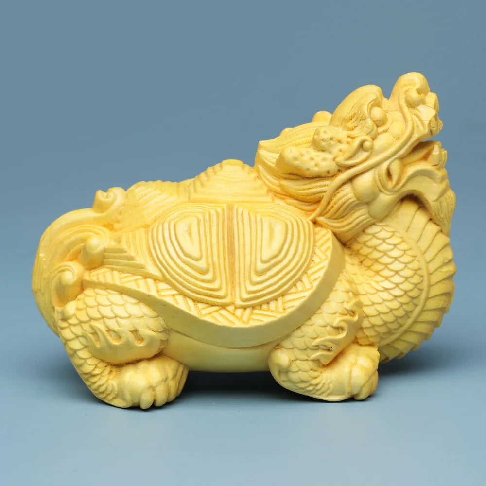 Solid wood Carving Mascot gossip dragon turtle Statue Wooden hand-carved Home Flower Pot Bedroom Decoration Ornaments