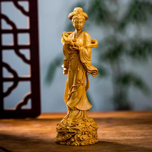 Solid wood Fairy Chang'e Figure statue，Traditional hand carving ，mythology figure，Home living room bedroom decoration ornaments