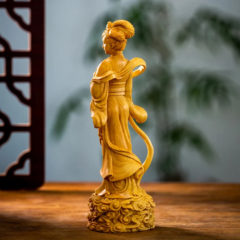 Solid wood Fairy Chang'e Figure statue，Traditional hand carving ，mythology figure，Home living room bedroom decoration ornaments