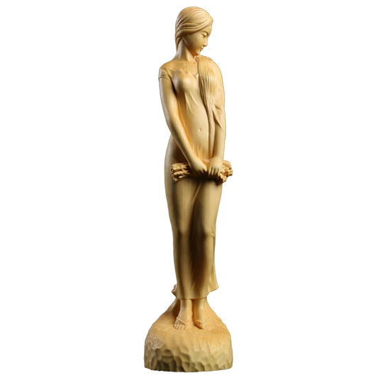 Solid wood Goddess decorative Figures Statue，Pastoral Girl in Flower Season Cute  Home Room Office Art ornaments Free delivery