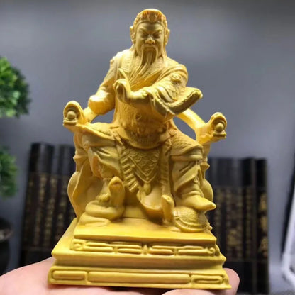 Solid wood Guan Gong sitting statue Hand-carved Modern art sculpture Decorative figurine of mythical character home living room