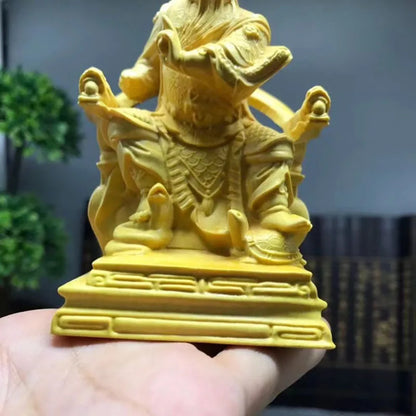 Solid wood Guan Gong sitting statue Hand-carved Modern art sculpture Decorative figurine of mythical character home living room