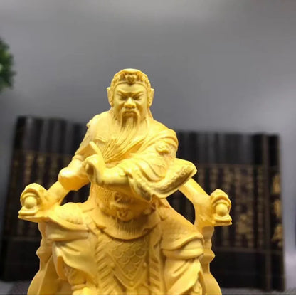 Solid wood Guan Gong sitting statue Hand-carved Modern art sculpture Decorative figurine of mythical character home living room