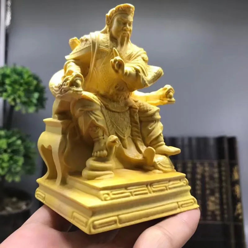 Solid wood Guan Gong sitting statue Hand-carved Modern art sculpture Decorative figurine of mythical character home living room