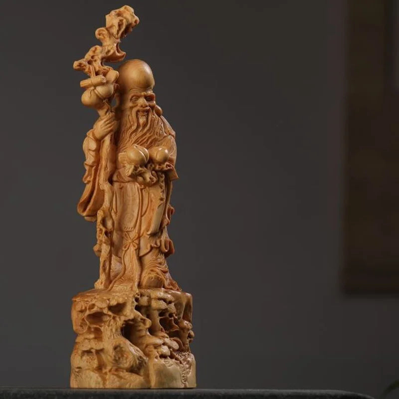 Solid wood Shou Xing Gong Figure statue ，Chinese Buddha Statue Changshou Gong ornaments ，Modern Art  Home decoration accessories