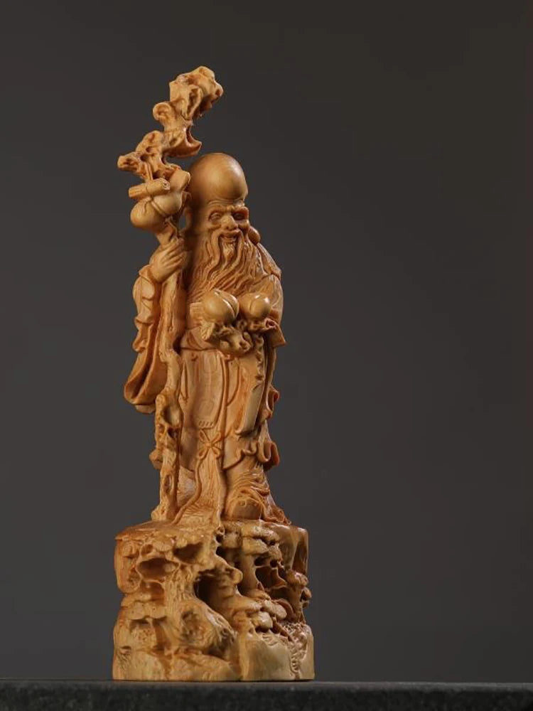 Solid wood Shou Xing Gong Figure statue ，Chinese Buddha Statue Changshou Gong ornaments ，Modern Art  Home decoration accessories
