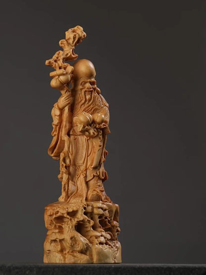 Solid wood Shou Xing Gong Figure statue ，Chinese Buddha Statue Changshou Gong ornaments ，Modern Art  Home decoration accessories