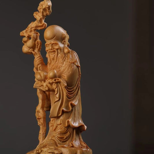Solid wood Shou Xing Gong Figure statue ，Chinese Buddha Statue Changshou Gong ornaments ，Modern Art  Home decoration accessories