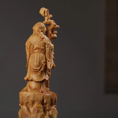 Solid wood Shou Xing Gong Figure statue ，Chinese Buddha Statue Changshou Gong ornaments ，Modern Art  Home decoration accessories
