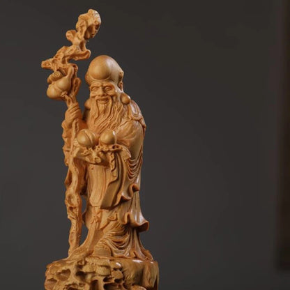 Solid wood Shou Xing Gong Figure statue ，Chinese Buddha Statue Changshou Gong ornaments ，Modern Art  Home decoration accessories