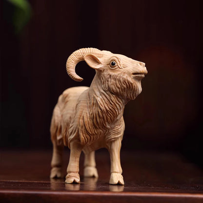 Solid wood animal wood sculpture Boxwood twelve zodiac sheep wood sculpture leader office decoration collection