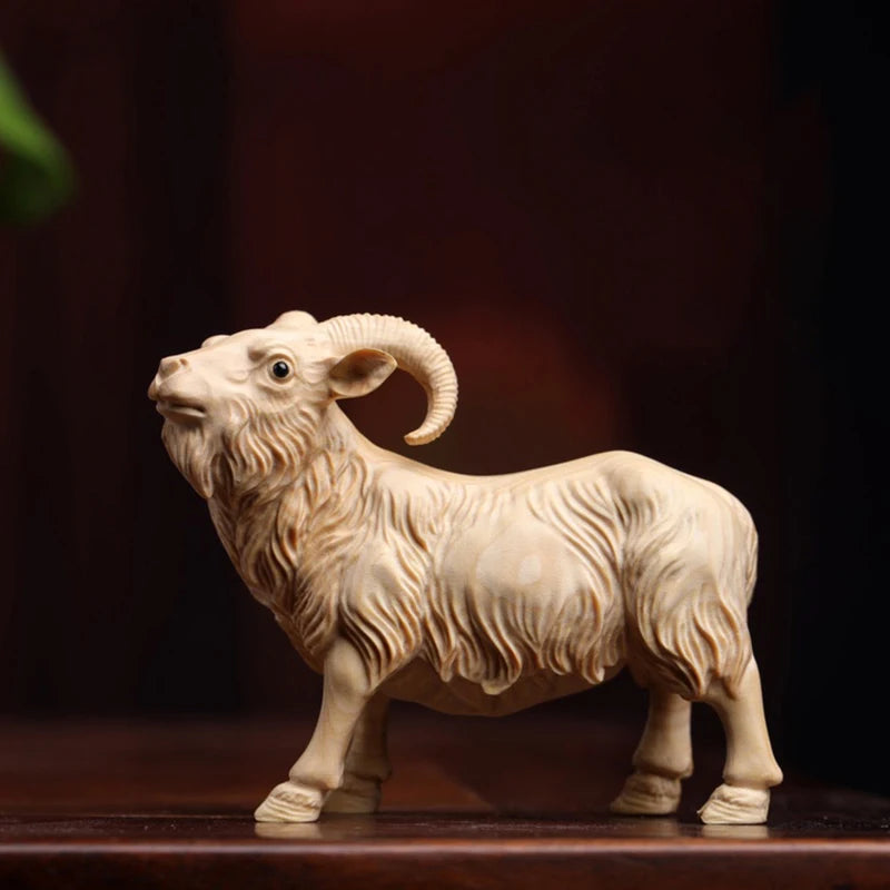 Solid wood animal wood sculpture Boxwood twelve zodiac sheep wood sculpture leader office decoration collection