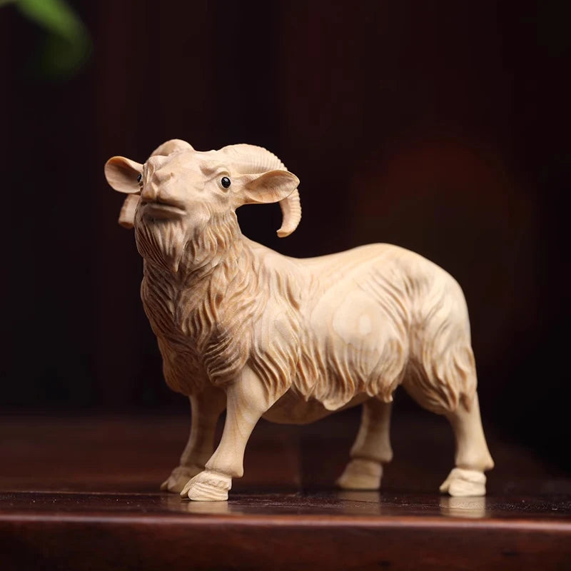 Solid wood animal wood sculpture Boxwood twelve zodiac sheep wood sculpture leader office decoration collection