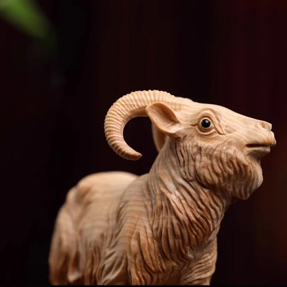 Solid wood animal wood sculpture Boxwood twelve zodiac sheep wood sculpture leader office decoration collection