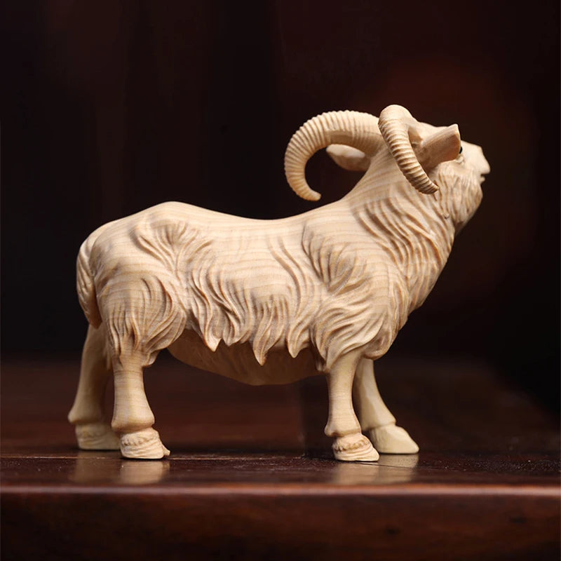 Solid wood animal wood sculpture Boxwood twelve zodiac sheep wood sculpture leader office decoration collection