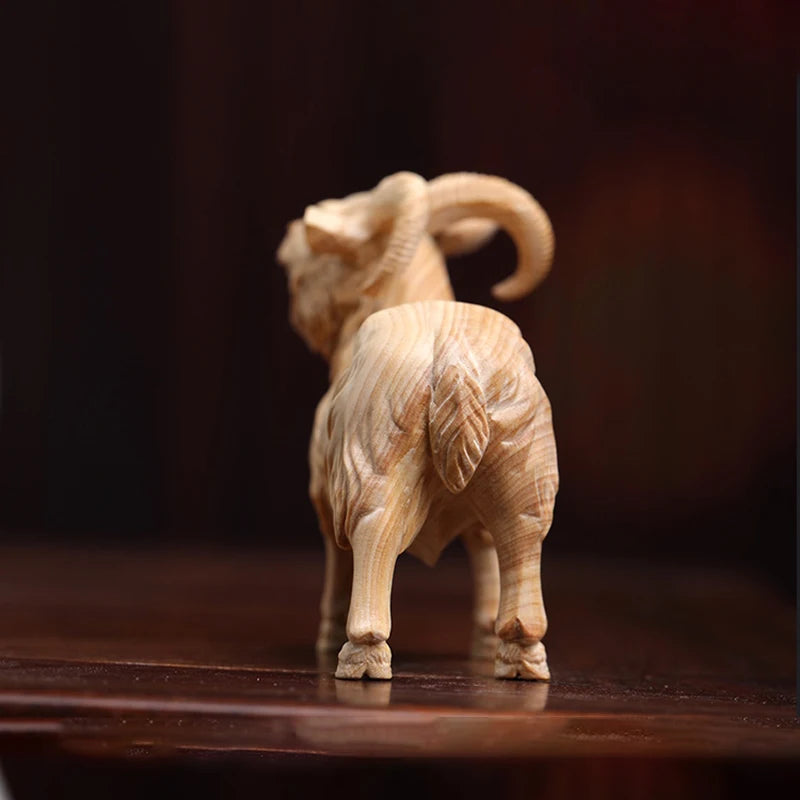 Solid wood animal wood sculpture Boxwood twelve zodiac sheep wood sculpture leader office decoration collection