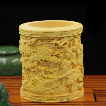 Solid wood carved pencil holder, boxwood arts and crafts decoration, home furnishings, gift, artwork made